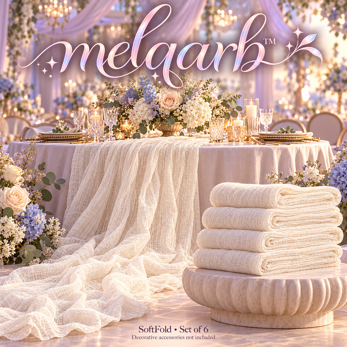 melqarb™ SoftFold Cheesecloth Table Runners, 6-Pack, 35 x 120 in., Gauze Wedding Table Decor for Receptions & Bridal Showers