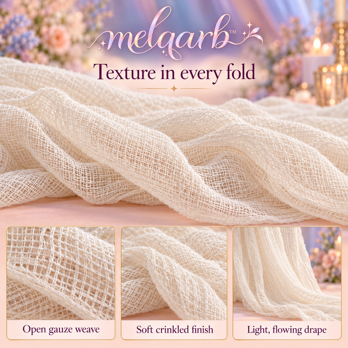 melqarb™ SoftFold Cheesecloth Table Runners, 6-Pack, 35 x 120 in., Gauze Wedding Table Decor for Receptions & Bridal Showers