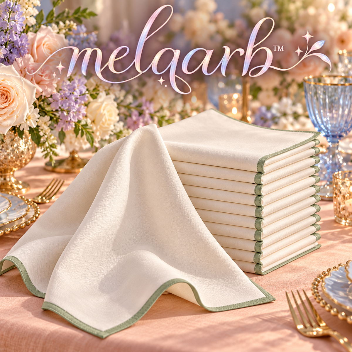 melqarb™ FrameEdge Cloth Dinner Napkins, 12-Pack, 20 x 20 in., Washable Polyester Wedding Napkins for Reception Table Settings