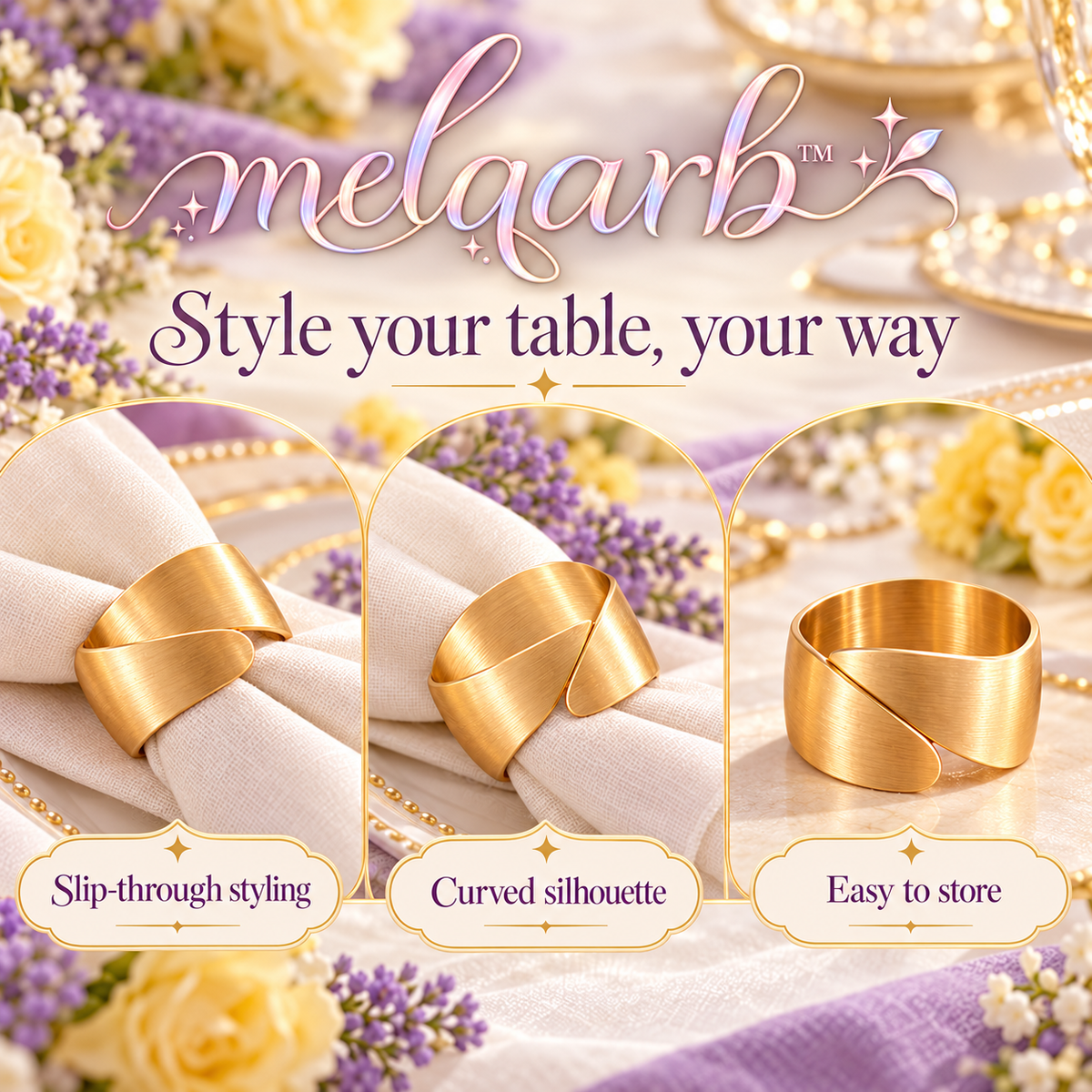 melqarb™ OpenArc Metal Napkin Rings, Set of 12, 1.6 in. Opening, Gold-Tone or Silver-Tone Wedding Table Accessories
