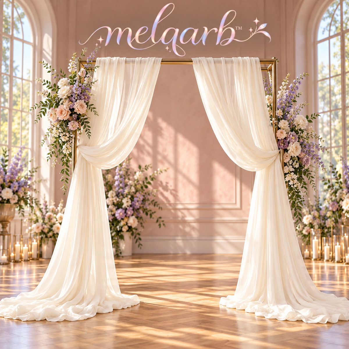 melqarb™ AirDrape Wedding Arch Draping Fabric, 2 Panels, 30 in. x 20 ft Each, Sheer Ceremony Backdrop Drapes