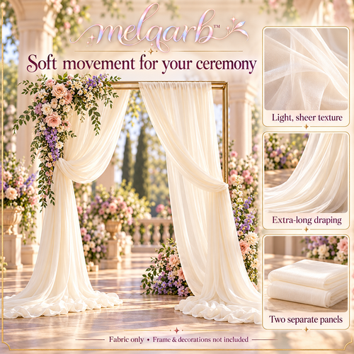melqarb™ AirDrape Wedding Arch Draping Fabric, 2 Panels, 30 in. x 20 ft Each, Sheer Ceremony Backdrop Drapes