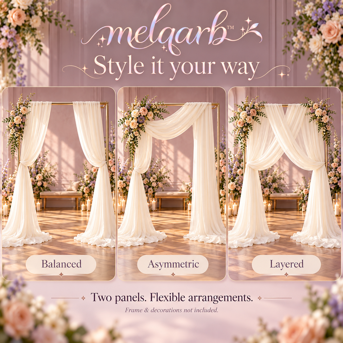 melqarb™ AirDrape Wedding Arch Draping Fabric, 2 Panels, 30 in. x 20 ft Each, Sheer Ceremony Backdrop Drapes