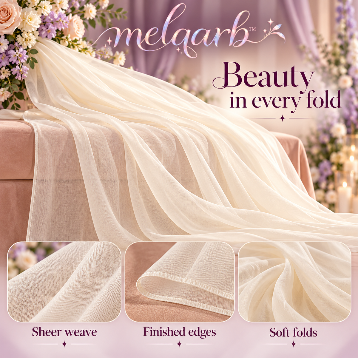 melqarb™ AirDrape Wedding Arch Draping Fabric, 2 Panels, 30 in. x 20 ft Each, Sheer Ceremony Backdrop Drapes