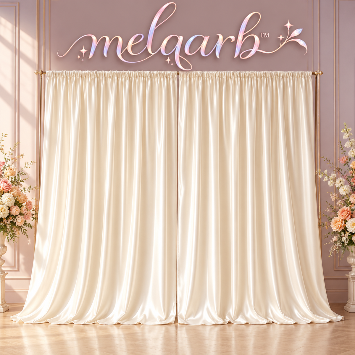 melqarb™ SatinSweep Wedding Backdrop Curtains, 2 Panels, 5 x 7 ft Each, Rod Pocket Photo Booth & Reception Drapes