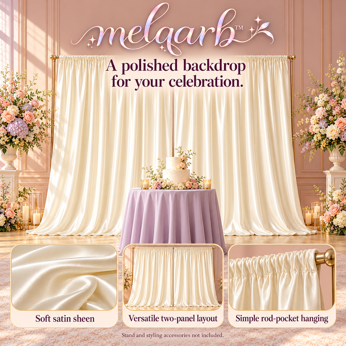melqarb™ SatinSweep Wedding Backdrop Curtains, 2 Panels, 5 x 7 ft Each, Rod Pocket Photo Booth & Reception Drapes