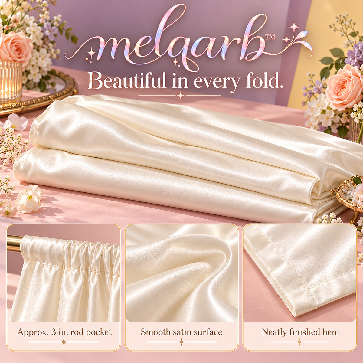 melqarb™ SatinSweep Wedding Backdrop Curtains, 2 Panels, 5 x 7 ft Each, Rod Pocket Photo Booth & Reception Drapes