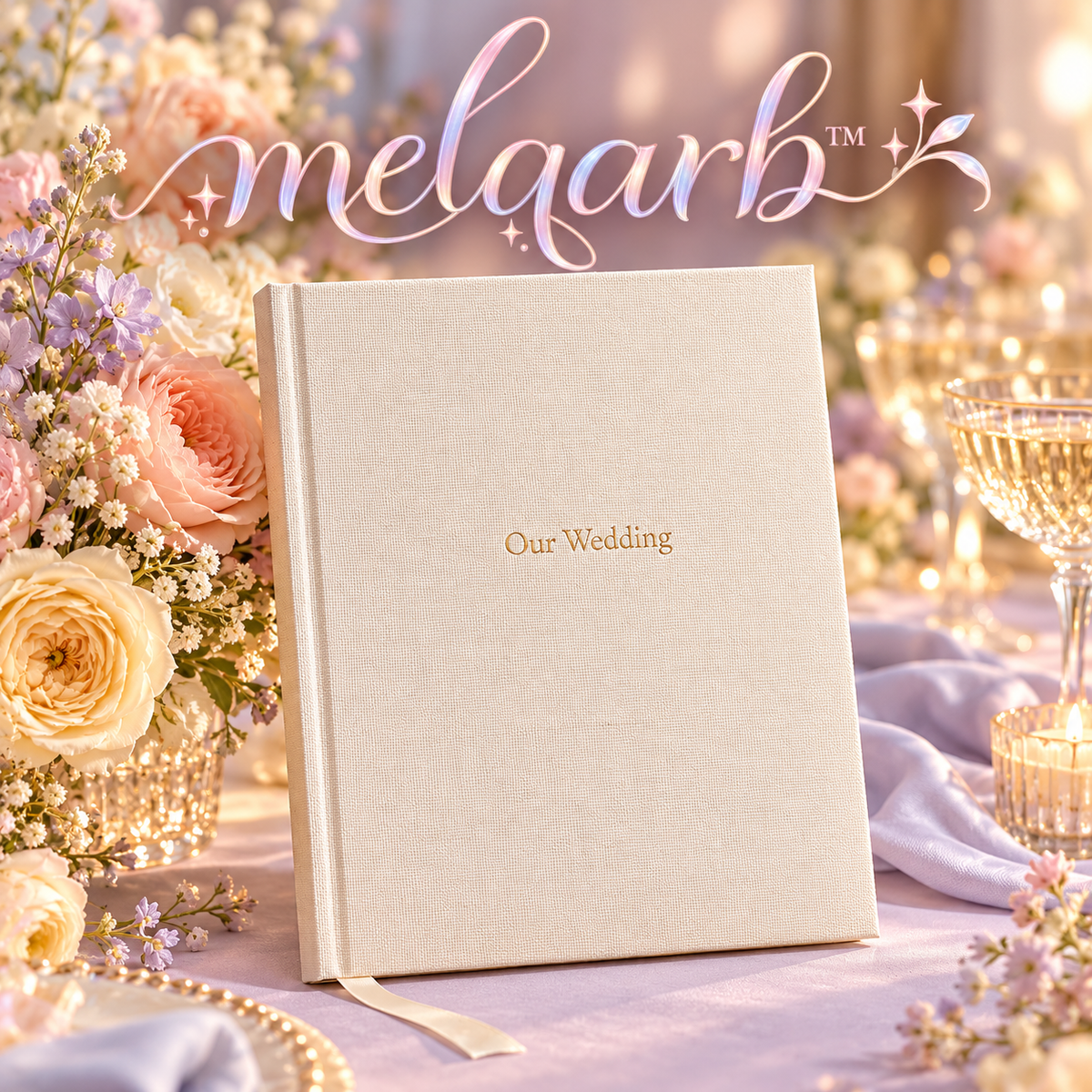 melqarb™ WovenStory Wedding Guest Book, 8 x 10 in., Fabric Hardcover, 100 Blank Pages for Reception Messages & Photo Memories